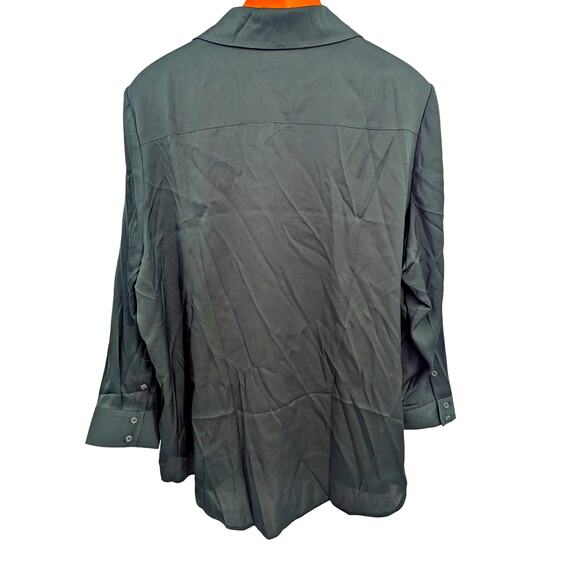 Forest Green Quince Stretch Silk Blouse Sz 3X Long Sleeve Old Money Holiday - Picture 3 of 6